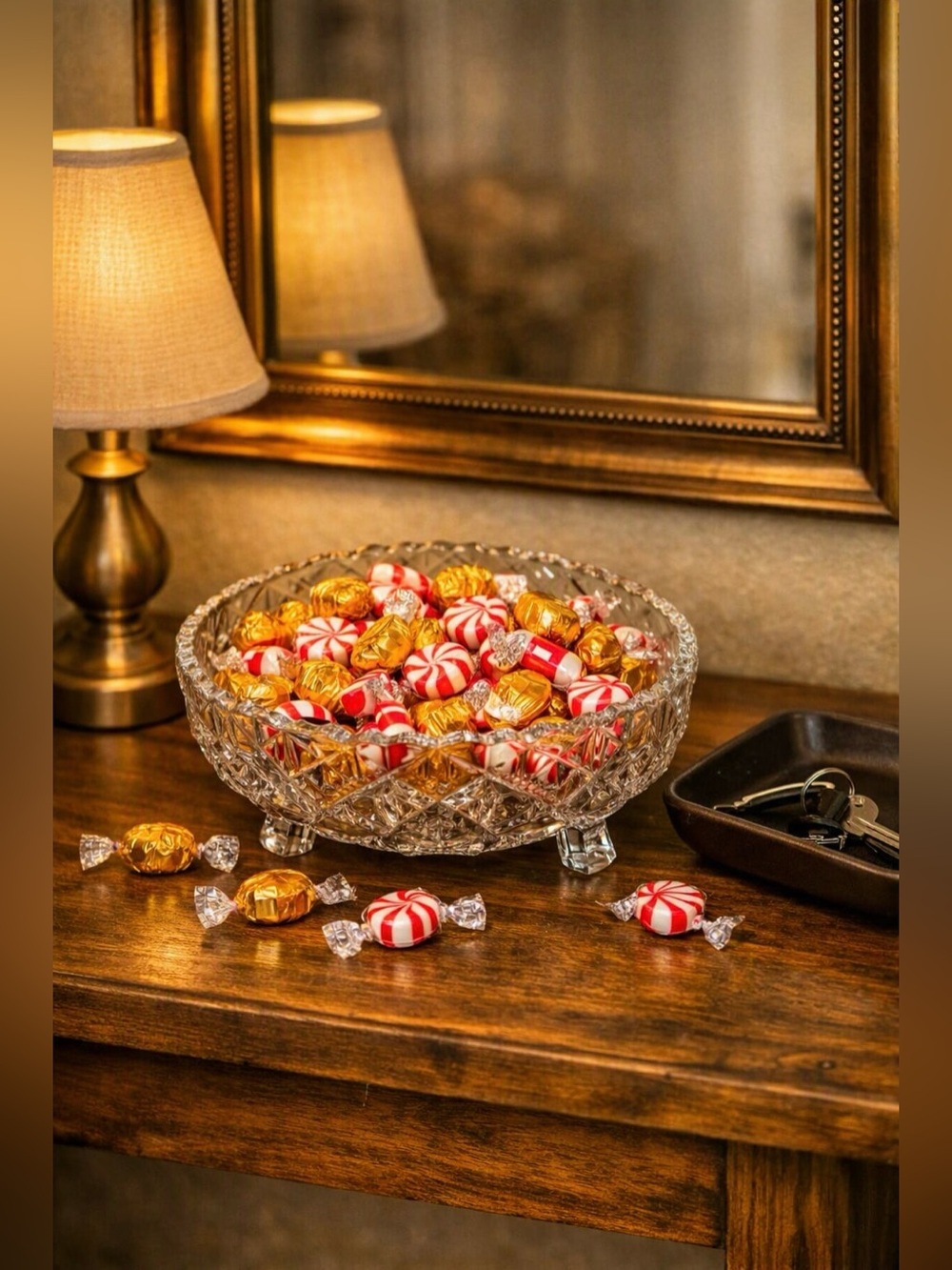 Small Ornate Glass Dish — Scalloped Rim — Holiday Home Décor